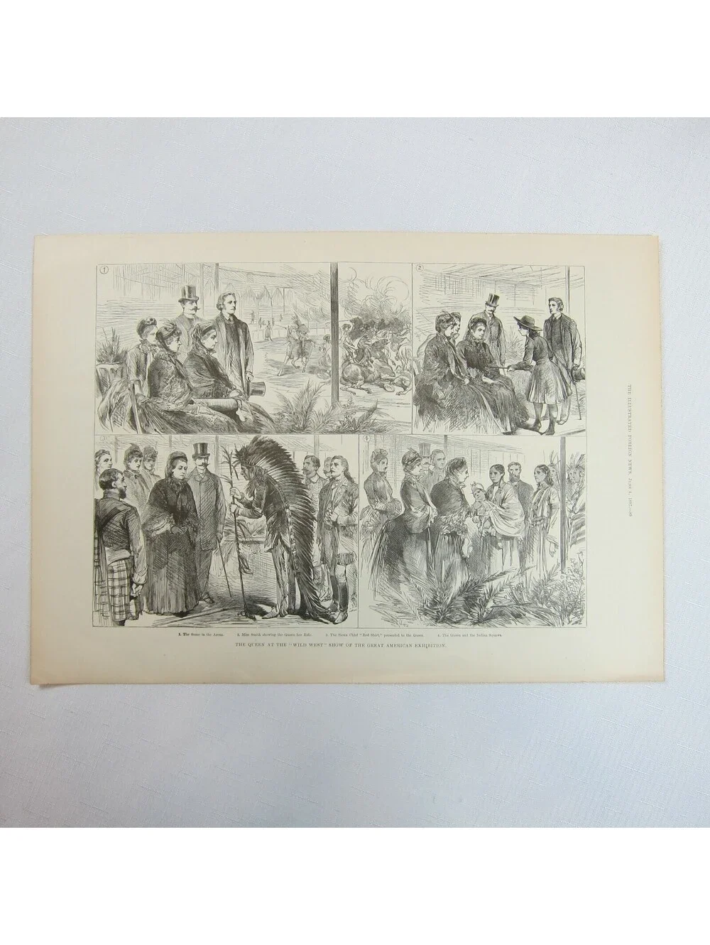 Antique 1887 Print Queen Wild West Show Great American Exhibition Indian Chief